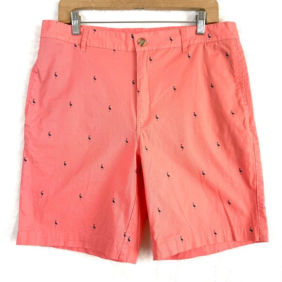 Tailorbyrd Collection Shorts Mens Size 34 Coral Bird Print Flat Front Chino Golf - Picture 1 of 11